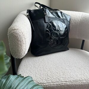 Coach Black Leather Signature Circle Hobo Bag